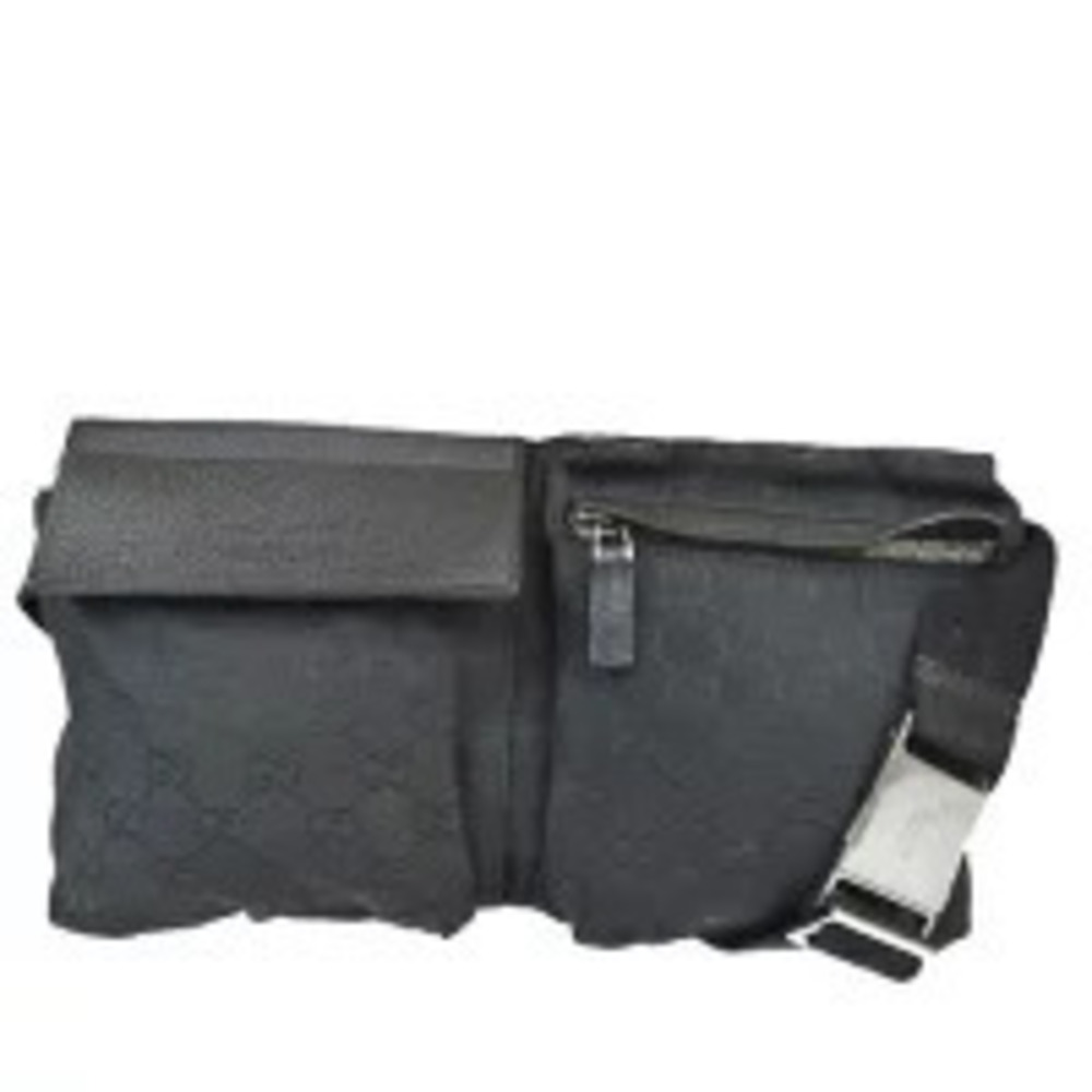 Gucci Waist Pouch Clutch Bag GG Black Canvas Leather